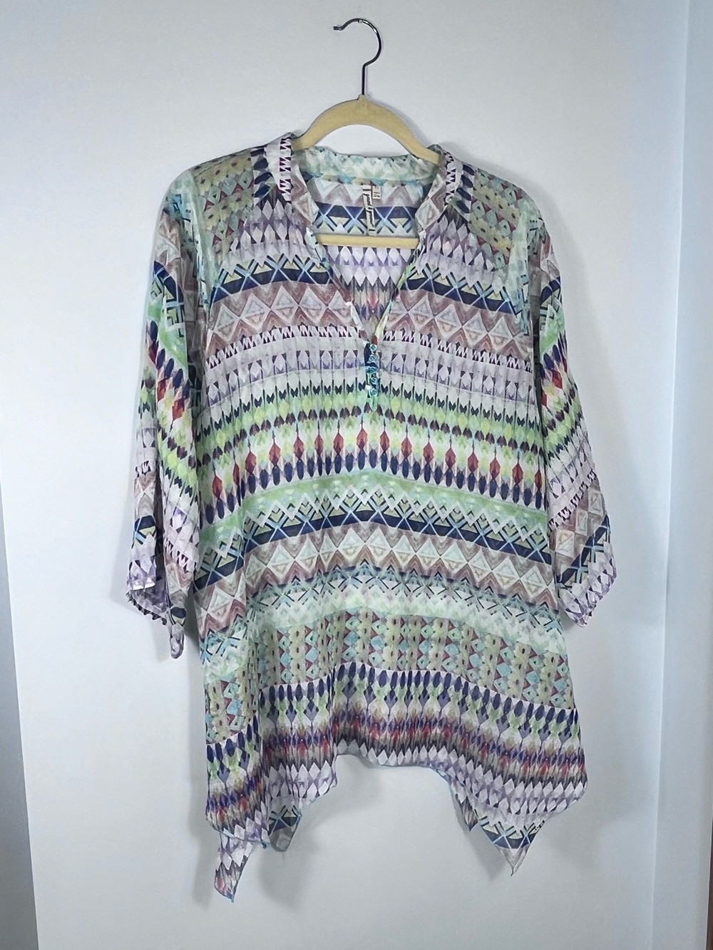 grand & greene Pastel Multi-Color Geometric V-Neck Tunici